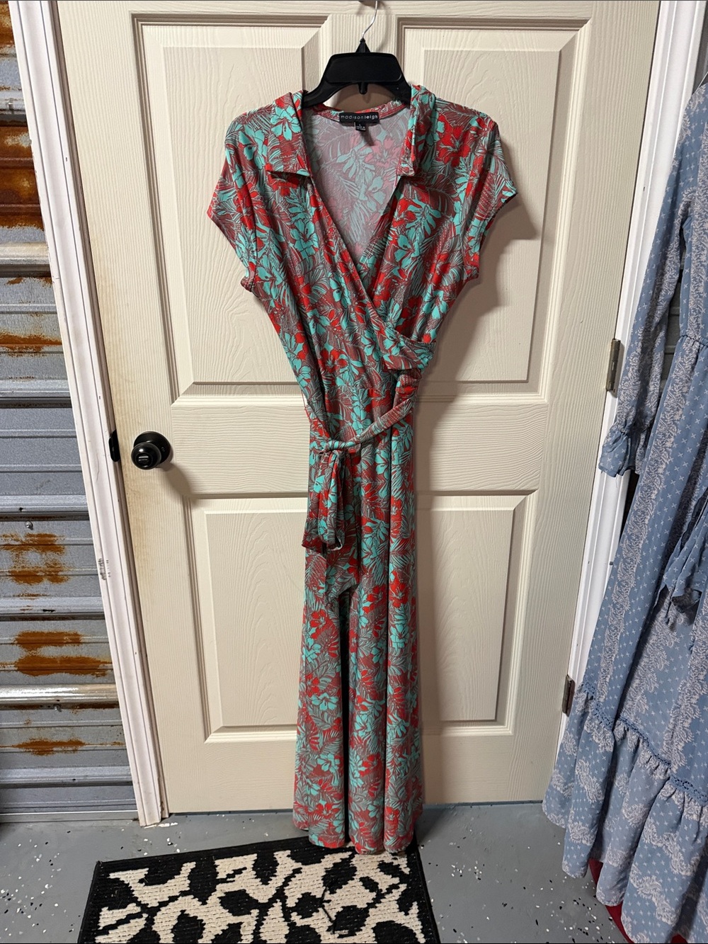 madison leigh Coral & Teal Floral Wrap Dress